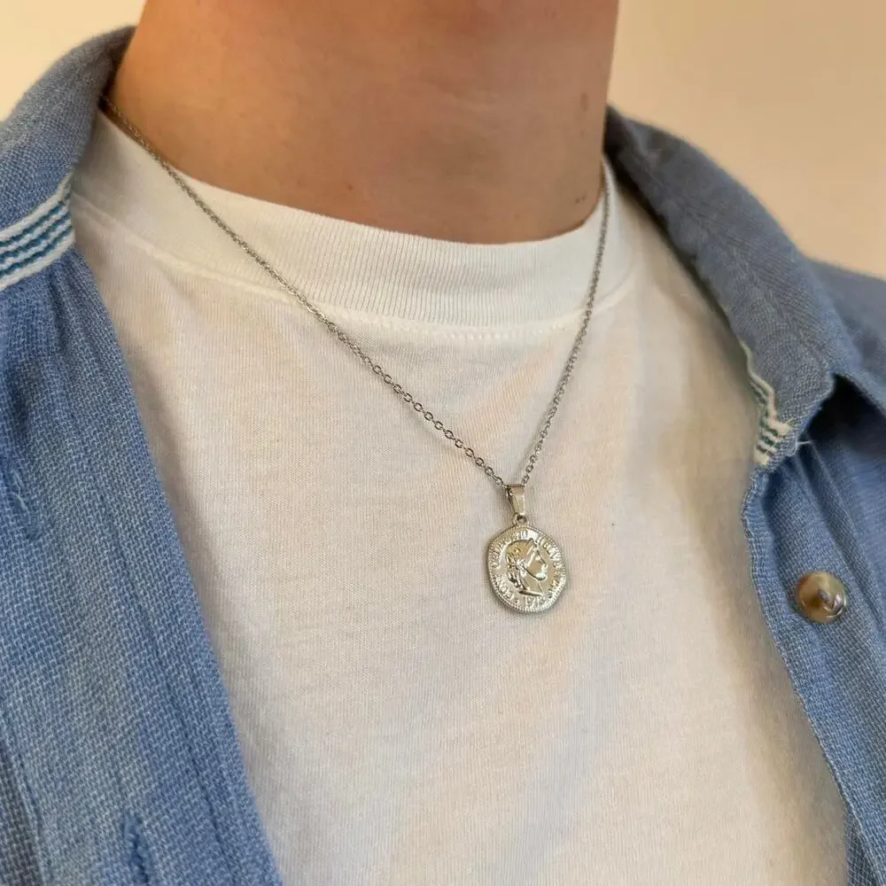 Y2k 2000s silver coin pendant